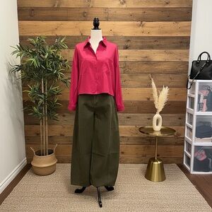 Women's Olive Green Barrel Jeans